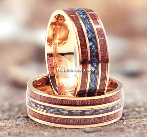 Men 8mm Tungsten Burnt Whiskey Barrel Meteorite Inspire Comfort-Fit Wedding Band